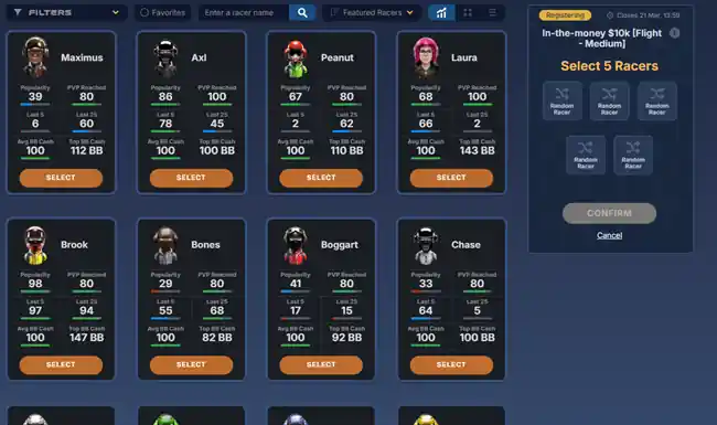 There are various AI racers to choose among, but they all use an identical poker strategy