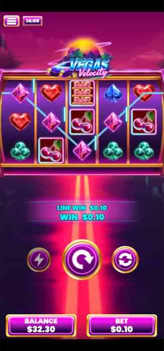 “Vegas Velocity” by Rival Gaming at SlotsandCasino in a mobile device