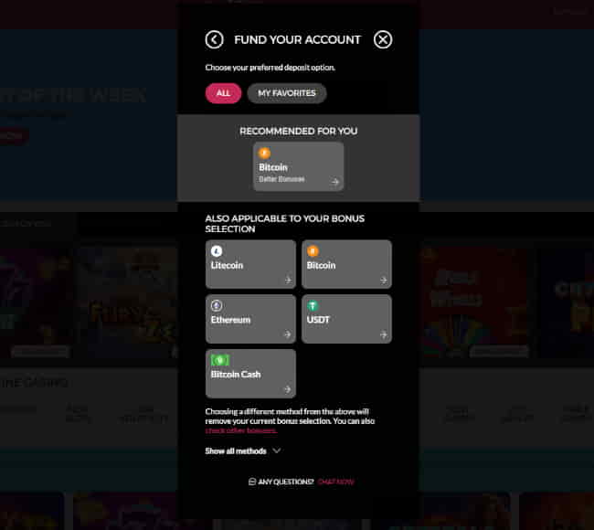 Slots.lv supports a number of crypto currencies for deposits