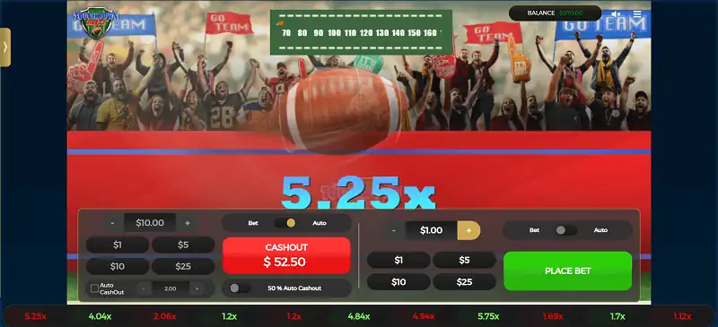 Touchdown Blitz sees a football move down the field as a multiplier increases