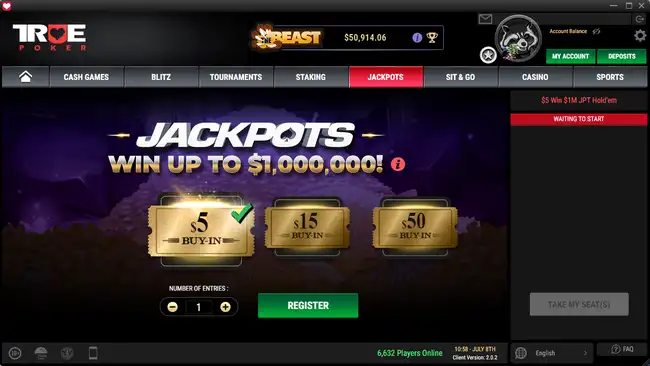 Jackpot Poker Lobby at True Poker