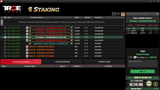 Staking at True Poker