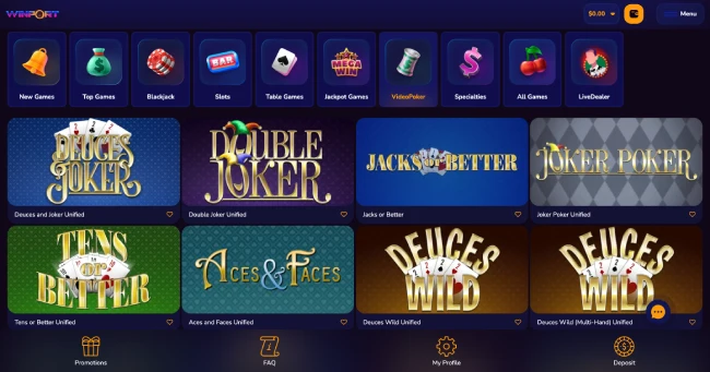WinPort Casino Video Poker