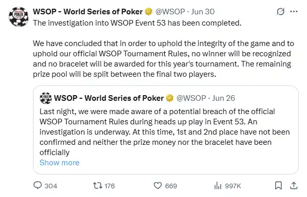 WSOP Investigation Conclusion