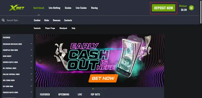 Click the Deposit button near the top-right of the browser window