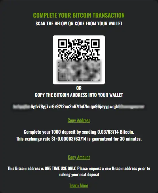 Your BTC exchange rate is guaranteed for 30 minutes