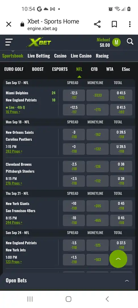 The mobile XBet site is just as functional as the desktop version