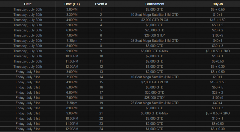 Million Warm Up Schedule