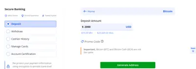 You can deposit up to $25,000 with Bitcoin at ACR