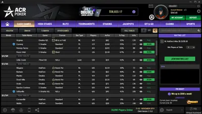 Use the top tabs to see the games you want at ACR Poker
