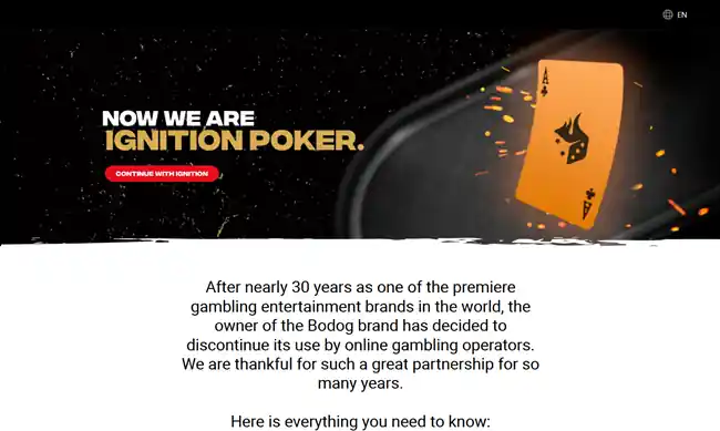 Bodog.com users are being sent to IgnitionPoker.com