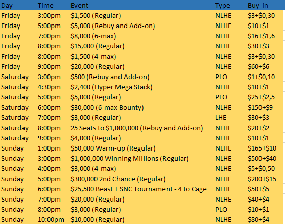 Winning Poker Network Schedule